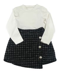 Bílo-černé žebrovano/kostkované šaty s knoflíčky 