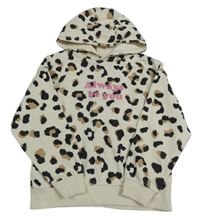 Smetanovo-černá vzorovaná mikina s nápisem a kapucí Primark