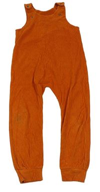 Cihlové žebrované sametové laclové kalhoty