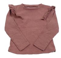 Starorůžové žebrované úpletové triko s volánky 