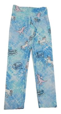 Světlemodré vzorované sportovní legíny s jednorožci 