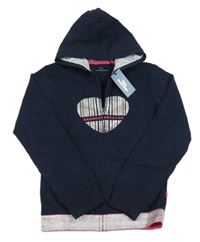 Nové - Tmavomodrá propínací mikina se srdcem a kapucí 