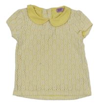 Bílo-žluté krajkové tričko s límečkem F&F