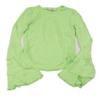 Světlezelené crop triko s nařasením a rozšířenými rukávy H&M