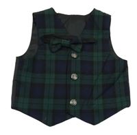 2set - Tmavomodro-zelená kostkovaná slavnostní vesta + motýlek