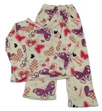 Smetanové chlupaté pyžamo se srdíčky 