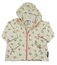 Smetanová puntíkatá nepromokavá bunda s motýly a kapucí Lupilu