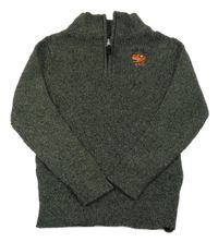 Khaki-černý melírovaný svetr s dinosaurem 