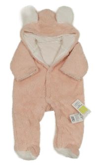 Nové - Světlerůžová chlupatá podšitá kombinéza s kapucí