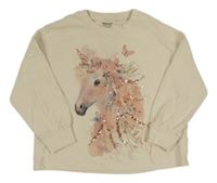 Smetanové melírované oversize triko s jednorožcem Next