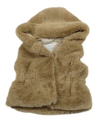 Hnědá kožešinová zateplená vesta s kapucí PRIMARK