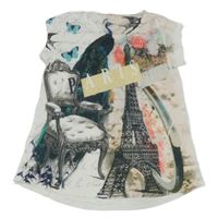 Bílo-barevné tričko s nápisy a motýly 