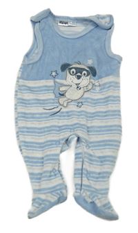 Světlemodro-bílé sametové dupačky s pejskem Ergee