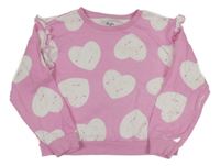 Růžovo-bílá mikina se srdíčky a volánky 