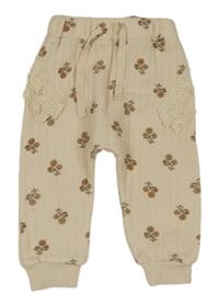 Béžové květované žebrované tepláky 