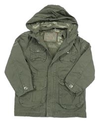 Khaki plátěná podzimní  bunda s kapsami a kapucí C&A