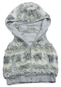 Bílo-šedá vzorovaná chlupatá propínací podšitá vesta s kapucí Next