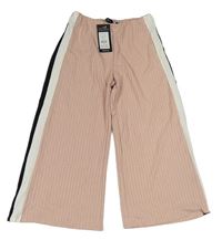 Světlerůžovo-černo-bílé pruhované žebrované culottes kalhoty New Look