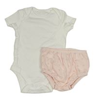 2set - Bílé body + světlerůžové kalhotky s volánky