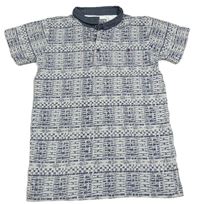Tmavomodro-bílé vzorované polo tričko Matalan