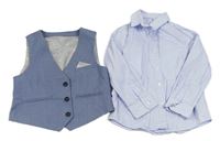 2set - Modro-bílá kostkovaná košile + tmavomodrá vesta M&S