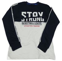 Bílo-tmavomodré triko s nápisem Blue Seven