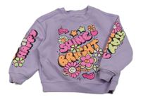 Levandulová oversize mikkina s nápisy a kytičkami Primark