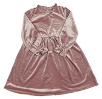 Růžové sametové šaty s volánky Dunnes