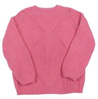 Růžový ažurový žinylkový svetr F&F