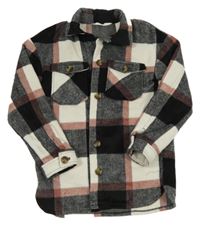 Černo-bílo-růžová kostkovaná vlněná košilová bunda H&M