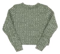 Zeleno-bílý melírovaný žebrovaný svetr H&M