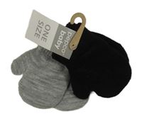 Nové - 2x - Černé + šedé pletené palcové rukavice Pepco