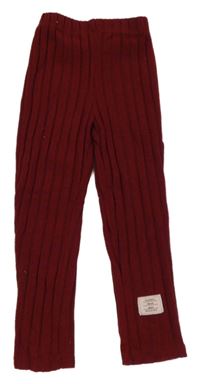 Tmavočervené žebrované úpletové legíny 