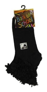 Nové - 3x - černé kotníčkové ponožky s volánky ve. 31-36