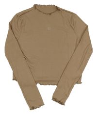 Hnědé žebrované crop triko se srdíčkem Shein