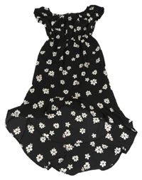 Černé kytičkované dlouhé mullet šaty New Look 