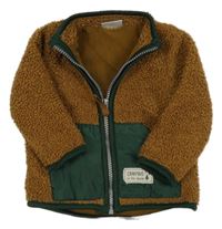 Hnědo-zelená huňatá propínací podšitá bunda So Cute