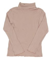 Světlerůžové žebrované triko s rolákem Pocopiano