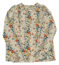 Béžová šifonová květovaná halenka s volánky Nutmeg