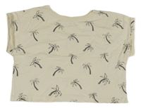 Smetanové crop oversize tričko s palmami Zara 