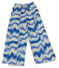 Modro-bílé batikované culottes kalhoty Zara