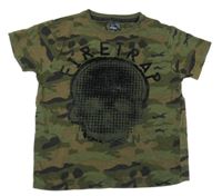 Khaki-béžové army tričko s lebkou Firetrap