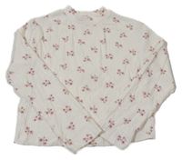 Smetanový žebrovaný lehký crop květovaný svetr H&M