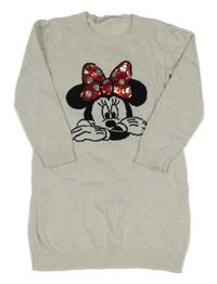 Stříbrné svetrové šaty s Minnií a flitry Disney