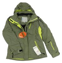 Nové - Khaki-limetková šusťáková lyžařská bunda s kapucí Inside
