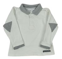 Bílo-šedé triko s logem a límečkem belly button