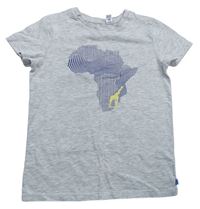 Šedé tričko s Afrikou a žirafou OKaïdi