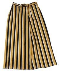 Hořčicovo-černo-bílé pruhované culottes kalhoty se zavazováním New Look
