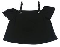 Černá crop halenka s volnými rameny New Look