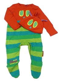 2Set - Zeleno-modrozeleno-červený overal + čepice s tykadly ERIC CARLE